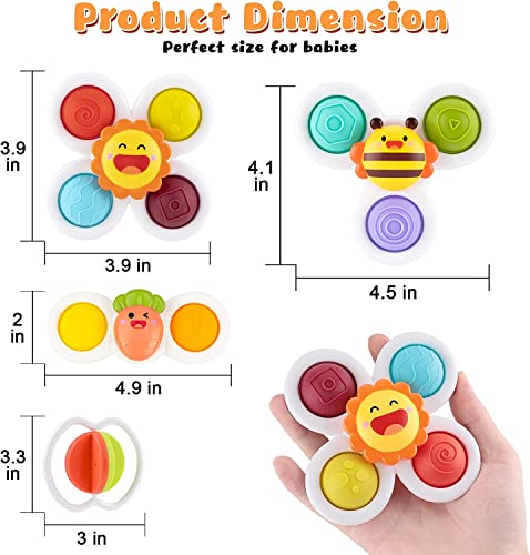 Sirecal Suction Cup Spinner Toys, Baby Bath Toys with Suction Cup Silicone Flipping Board, Baby Sensory Spinner Toy Release Anxiety Travel Toys, for Toddler Boy Girl, 4PCS