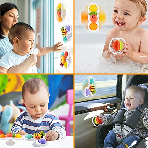 Sirecal Suction Cup Spinner Toys, Baby Bath Toys with Suction Cup Silicone Flipping Board, Baby Sensory Spinner Toy Release Anxiety Travel Toys, for Toddler Boy Girl, 4PCS