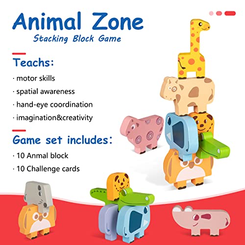 KmmiFF Toddler Toys for 2 3 4 Year Old Boy Girl Gifts,Wooden Building Blocks Animal Stacking Toys Montessori Toys for 1 2 3 Year Old,Birthday Gifts for 1-5 Year Old Girls Boys Kids Toys Age 2 3 6