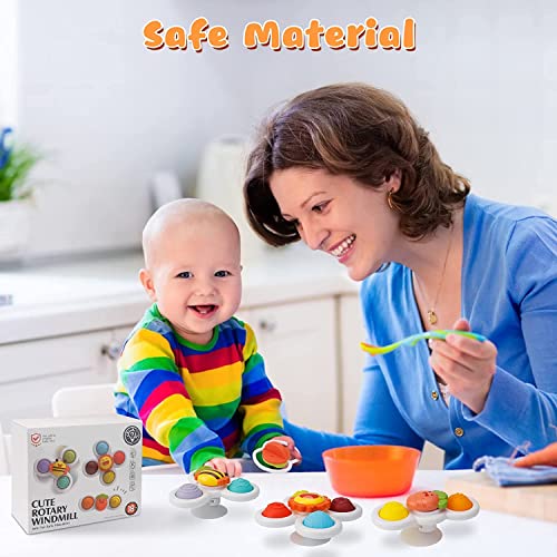 Sirecal Suction Cup Spinner Toys, Baby Bath Toys with Suction Cup Silicone Flipping Board, Baby Sensory Spinner Toy Release Anxiety Travel Toys, for Toddler Boy Girl, 4PCS
