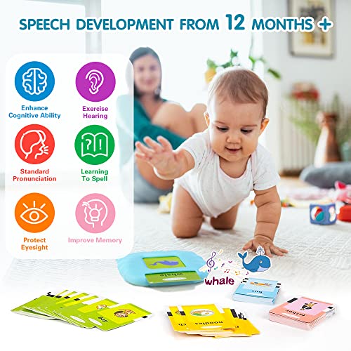 Fandina Electronic Talking Flash Cards, Toddler Toys for 2 3 4 5 6 Year Old Boys Girls, Kids Games Birthday Gifts, Educational Cognitive Learning Toy,Sensory Toys for Autism, Speech Therapy Toy (Blue)