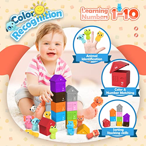 Pet Figures Playset Toy, Realistic Pet House with Number, Role Play Montessori Educational Toys Gift for Toddler Boys Girls 3 4 5 6 Years