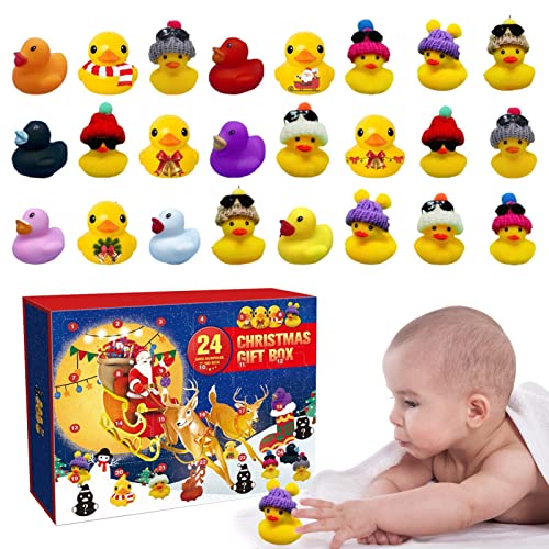 Mini Christmas Rubber Ducks Advent Calendar with 24PCS Toys, Toddler Kids Christmas Toys Advent Calendar 2022, Creative Bath Toy for Baby, Gifts
