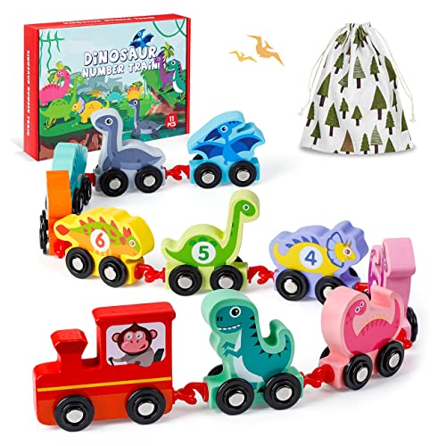 INSTOY Toddler Toys for 2 3 4 Year Olds Boys Gifts,Wooden Dinosaur Train Set for Boys Toys Age 2 3 4 Montessori Car Toys for Kids Age 3-6,Learning Educational Toys for 2 3 4 5 Year Olds Girls Gifts