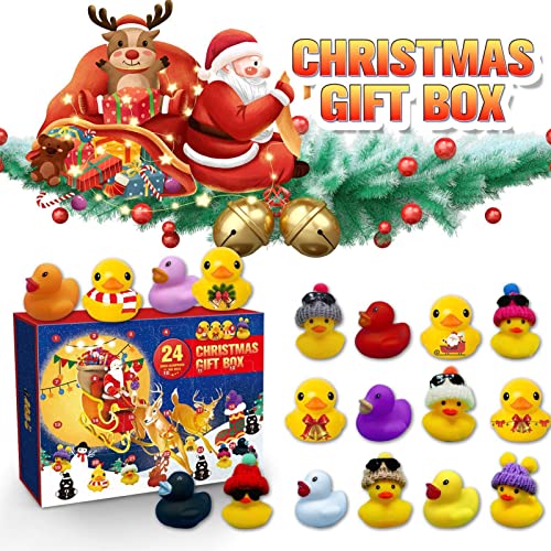 Mini Christmas Rubber Ducks Advent Calendar with 24PCS Toys, Toddler Kids Christmas Toys Advent Calendar 2022, Creative Bath Toy for Baby, Gifts