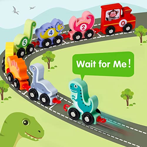 INSTOY Toddler Toys for 2 3 4 Year Olds Boys Gifts,Wooden Dinosaur Train Set for Boys Toys Age 2 3 4 Montessori Car Toys for Kids Age 3-6,Learning Educational Toys for 2 3 4 5 Year Olds Girls Gifts