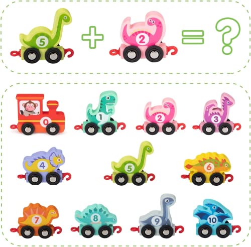 INSTOY Toddler Toys for 2 3 4 Year Olds Boys Gifts,Wooden Dinosaur Train Set for Boys Toys Age 2 3 4 Montessori Car Toys for Kids Age 3-6,Learning Educational Toys for 2 3 4 5 Year Olds Girls Gifts