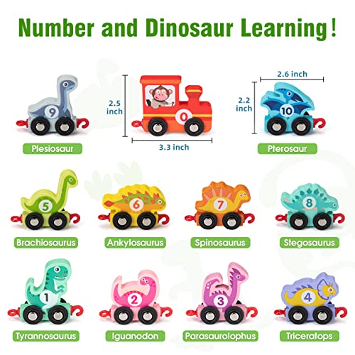 INSTOY Toddler Toys for 2 3 4 Year Olds Boys Gifts,Wooden Dinosaur Train Set for Boys Toys Age 2 3 4 Montessori Car Toys for Kids Age 3-6,Learning Educational Toys for 2 3 4 5 Year Olds Girls Gifts