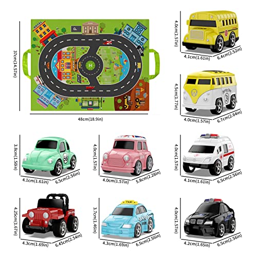 HONGTUO Toddler Car Toys and Playmat Storage Bag(8 Sets) City vehicle Toys Birthday Gifts for Toddler Toys Age 3+ Birthday Gifts for Infant Toddlers