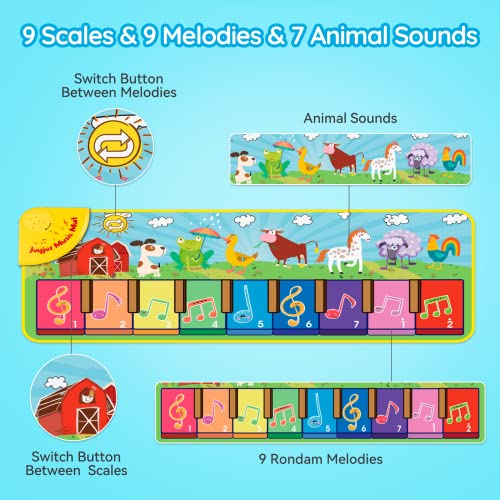 Joyjoz Kids Piano Mat with 25 Sounds, Music Mat for Toddlers, Dance Mat for Children Animal Musical Playmat for Baby Toddlers Boys Girls (100*36cm), 100x36cm, YQ2932