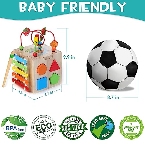 HELLOWOOD Wooden Activity Cube Baby Toys, 8-in-1 Montessori Educational Toy Set, Bead Maze Shape Sorter Abacus Xylophone Words & Clock Learning, STEM Toys Gift for Boys Girls Toddlers Age 1 2 3