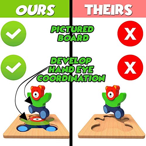 Afufu Wooden Jigsaw Puzzles for Toddlers 1 2 3 Years Old, Boys &Girls Educational Montessori Learning Toys Gift with 4 Animals Patterns, Bright Vibrant Color Shapes of Animal