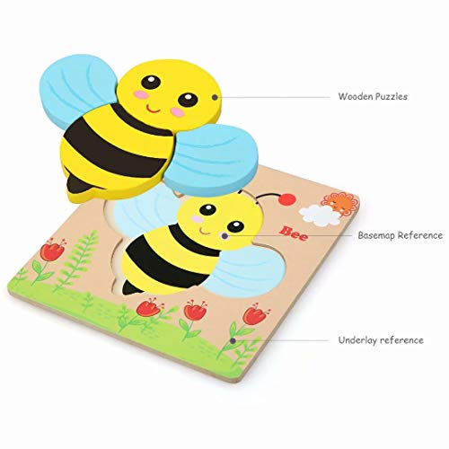 Afufu Wooden Jigsaw Puzzles for Toddlers 1 2 3 Years Old, Boys &Girls Educational Montessori Learning Toys Gift with 4 Animals Patterns, Bright Vibrant Color Shapes of Animal