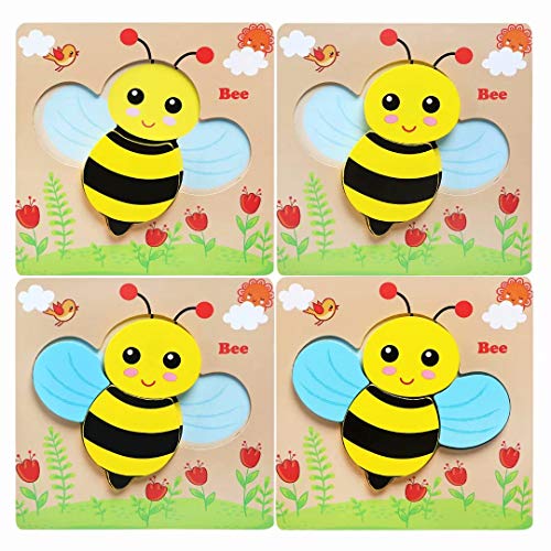 Afufu Wooden Jigsaw Puzzles for Toddlers 1 2 3 Years Old, Boys &Girls Educational Montessori Learning Toys Gift with 4 Animals Patterns, Bright Vibrant Color Shapes of Animal