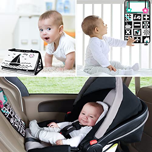 Sirecal Baby Tummy Time Mirror Flip Mirror for Baby Play Newborn Mirror Toy with Teether Black and White Sensory Toys Soft Cloth Book Developmental Gift for Infants Girls Boys 0-6 Months
