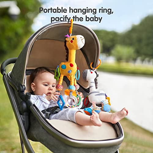 TUMAMA KIDS Baby Toys for 0,3,6,9,12 Months,Plush Animal Rattle Toys,Soft Baby Car Seat Stroller Pram Hanging Toys,Sensory Christmas Toys Gift for Infants Newborn Boys Girls(2 Pack) (TM278)