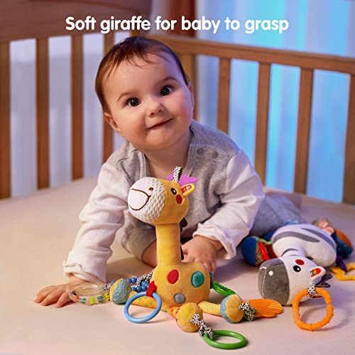 TUMAMA KIDS Baby Toys for 0,3,6,9,12 Months,Plush Animal Rattle Toys,Soft Baby Car Seat Stroller Pram Hanging Toys,Sensory Christmas Toys Gift for Infants Newborn Boys Girls(2 Pack) (TM278)