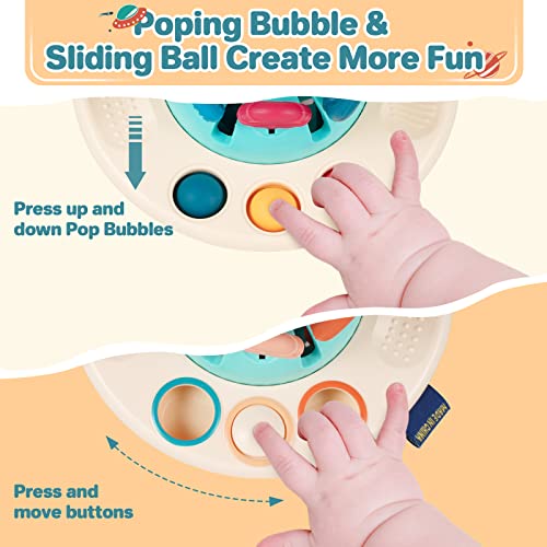 Kizmyee Montessori Toys, Baby Sensory Toys for Toddlers UFO Food Grade Silicone Pull String Activity Toy travel toys for toddlers