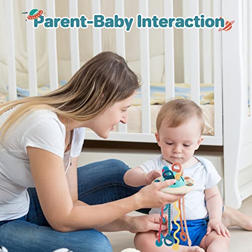 Kizmyee Montessori Toys, Baby Sensory Toys for Toddlers UFO Food Grade Silicone Pull String Activity Toy travel toys for toddlers