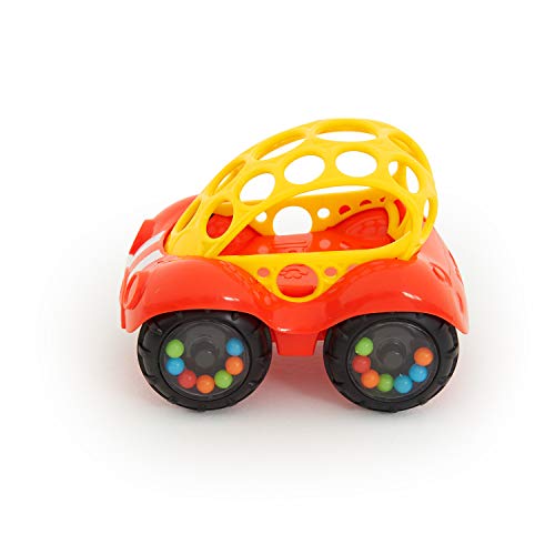 Bright Starts Oball Rattle & Roll Sports Race Car Toy Push and Go Vehicle, Easy Grasp, Ages 3 Months+, Red