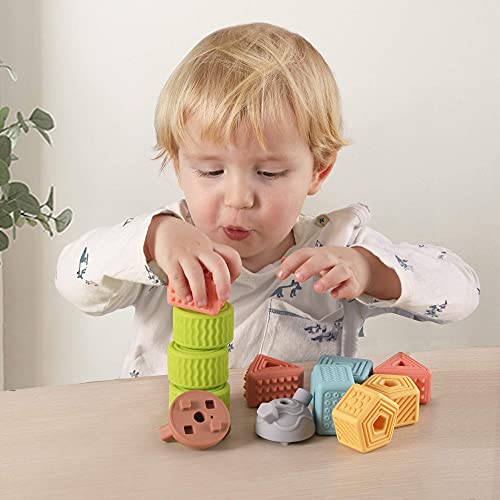 TUMAMA 18PCS Baby Blocks,Soft Building Blocks String Lacing Beads Toys,Montessori Sensory Stacking Toys Baby Teether Sensory Toys Bath toys for Toddlers Babies