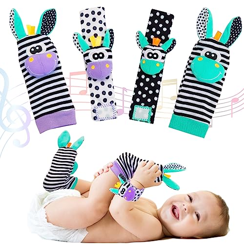 Baby Toys 0-6 Months: Baby Wrist and Ankle Rattles Foot Finder Rattle Sock, Hand and Feet Rattles for Babies Sensory Toys Arm Wristband Rattle Strap Toy for 0-12 Months Infant Boys Girls Gift