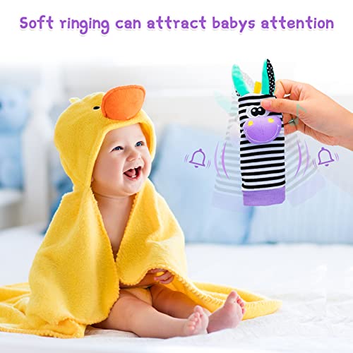 Baby Toys 0-6 Months: Baby Wrist and Ankle Rattles Foot Finder Rattle Sock, Hand and Feet Rattles for Babies Sensory Toys Arm Wristband Rattle Strap Toy for 0-12 Months Infant Boys Girls Gift