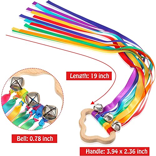 Rainbow Wooden Ribbon Ring Toys,Ribbon Hand Kite,Baby Teether Sensory Toy Cloud Ribbon Molar Wooden Circle,Hand-Eye Coordination Colour Learning Early Inspired Sensory Toys (Colourful)