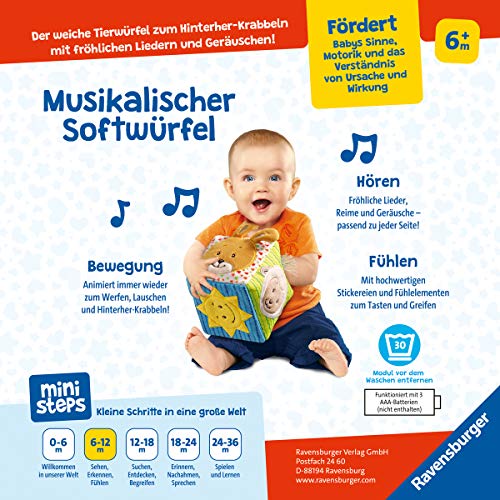 Ravensburger ministeps 4162 Musikalischer Softwürfel - Activity-Würfel mit Musik und Geräuschen, Motorikspielzeug, Baby Spielzeug ab 6 Monate