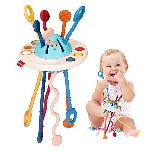 INSTOY Montessori Travel Toys for 1 Year Old Boys Gifts，Baby Sensory Toys 6-12-18 Months, UFO Pull String Toys for Fine Motor Skills 1 2 Year Old, Easter Birthday Gifts for Boys Girls Kids Age 1-3