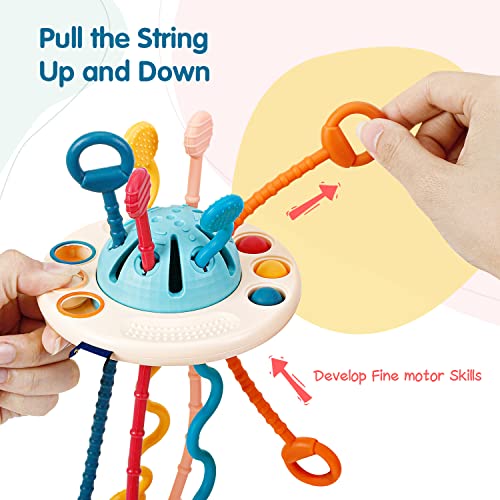 INSTOY Montessori Travel Toys for 1 Year Old Boys Gifts，Baby Sensory Toys 6-12-18 Months, UFO Pull String Toys for Fine Motor Skills 1 2 Year Old, Easter Birthday Gifts for Boys Girls Kids Age 1-3