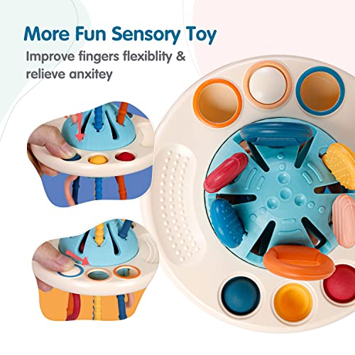 INSTOY Montessori Travel Toys for 1 Year Old Boys Gifts，Baby Sensory Toys 6-12-18 Months, UFO Pull String Toys for Fine Motor Skills 1 2 Year Old, Easter Birthday Gifts for Boys Girls Kids Age 1-3