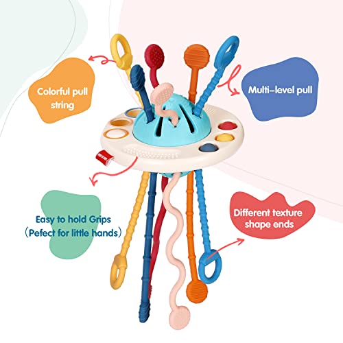 INSTOY Montessori Travel Toys for 1 Year Old Boys Gifts，Baby Sensory Toys 6-12-18 Months, UFO Pull String Toys for Fine Motor Skills 1 2 Year Old, Easter Birthday Gifts for Boys Girls Kids Age 1-3