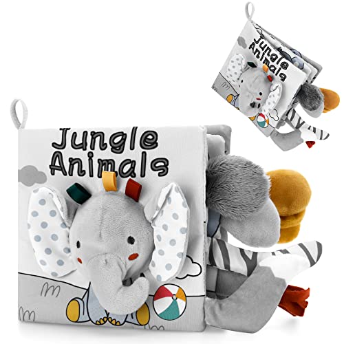 Sirecal Baby Books 0-6 Months, Soft Crinkle Cloth High Contrast Sensory Books for Babies, Newborn Touch Feel Activity Early Development Toy Infant 0 3 6 12 Months Boy Girl Shower Gifts (Elephant)