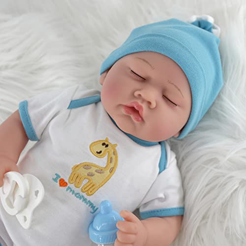 The Magic Toy Shop Bibi Doll - 17" Realistic Reborn Baby Doll Boy Handmade With Closed Sleeping Eyes, Pacifier, Baby Grow Outfit, Milk Bottle and Birth Certificate (Sleeping Boy)