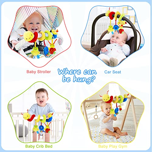 Spiral Pram Toys for Babies - Wrap Around Pushchair Stroller/Car Seat/Crib Sensory Toys for 0 3 6 9 12 Months Early Learning Play Bar Newborn Hanging Toy Infant Boys Girls Christmas Shower Gift
