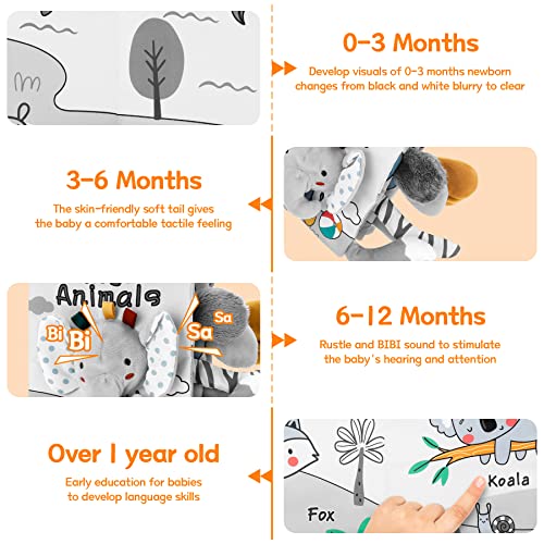 Sirecal Baby Books 0-6 Months, Soft Crinkle Cloth High Contrast Sensory Books for Babies, Newborn Touch Feel Activity Early Development Toy Infant 0 3 6 12 Months Boy Girl Shower Gifts (Elephant)