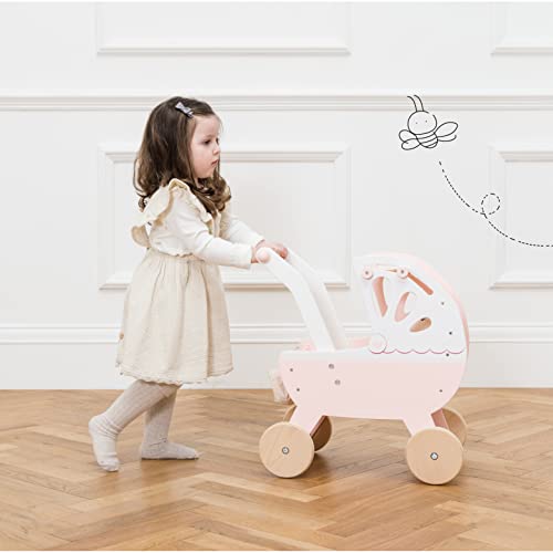 Le Toy Van - Educational Wooden Toy Role Play Beautiful Sweet Dreams Doll Toy Pram | Pretend Play Toy Pram Playset - For Ages 3+