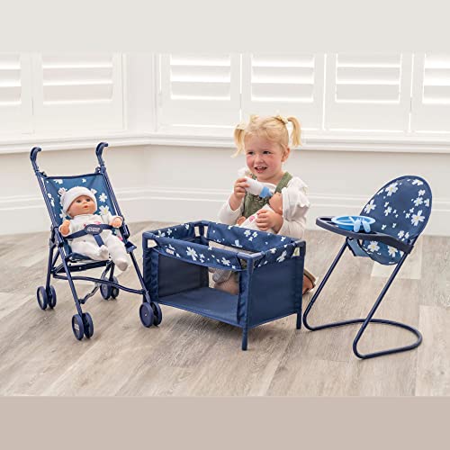 HTI Mamas & Papas Junior Nursery Bundle | 7 Piece Nursery Playset Doll Highchair, Feeding Set, Stroller & Cot Included | Prams, Pushchairs and Dolls Accessories For Kids Boys & Girls Age 3 Years+
