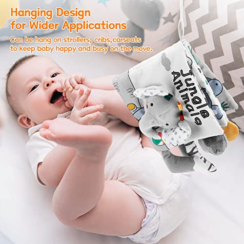 Sirecal Baby Books 0-6 Months, Soft Crinkle Cloth High Contrast Sensory Books for Babies, Newborn Touch Feel Activity Early Development Toy Infant 0 3 6 12 Months Boy Girl Shower Gifts (Elephant)