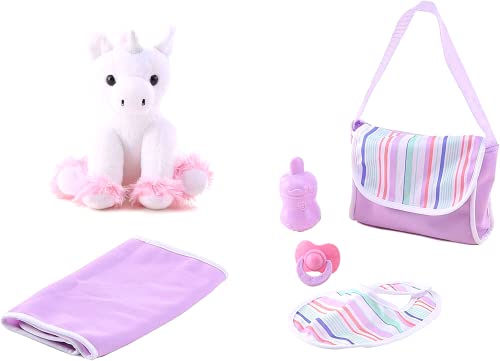 KOOKAMUNGA KIDS 18 Inch Baby Doll & Matching Care Accessories Gift Set | Lifelike Soft Body | Care Essentials Include Nappy Changing Bag, Blanket, Bib, Bottle, Pacifier & Plush Unicorn