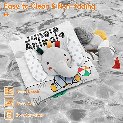 Sirecal Baby Books 0-6 Months, Soft Crinkle Cloth High Contrast Sensory Books for Babies, Newborn Touch Feel Activity Early Development Toy Infant 0 3 6 12 Months Boy Girl Shower Gifts (Elephant)