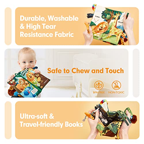 Baby Toys Jungle Tails Sensory Books for Babies Touch and Feel Soft Books, Crinkle Paper Baby Essentials for Newborn Infants Toys, Car Seat Baby Girls Gifts Newborn for 0 3 6 12 Months Boys Girls