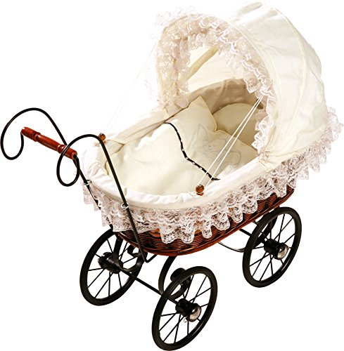 small foot 8755 wicker doll pram nostalgia made of wood and wicker with movable top, top decoration