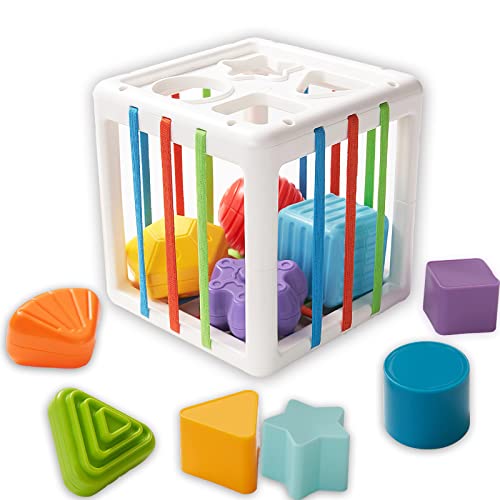 DQMOON Baby Shape Sorter for 1 Year Old, Baby Toys Sensory Toys for 6-12 Months Plus, Montessori Toys for 6 12 Months Activity Cube, 1st Birthday Gifts Christmas Stocking Fillers for Girls Boys