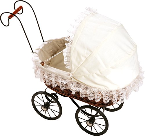 small foot 8755 wicker doll pram nostalgia made of wood and wicker with movable top, top decoration