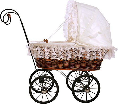 small foot 8755 wicker doll pram nostalgia made of wood and wicker with movable top, top decoration