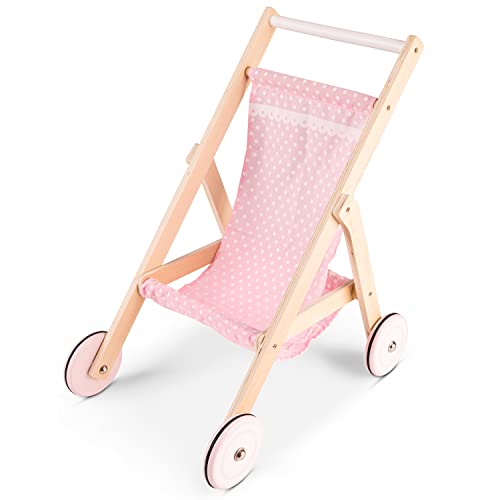 New Classic Toys Wooden Doll Stroller for Children 36 Months and Up Boys and Girls