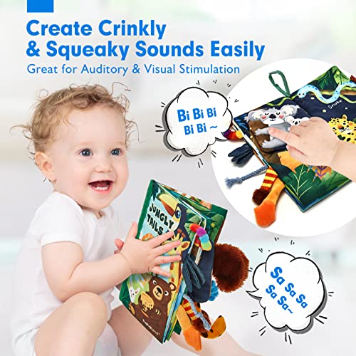 Baby Toys Jungle Tails Sensory Books for Babies Touch and Feel Soft Books, Crinkle Paper Baby Essentials for Newborn Infants Toys, Car Seat Baby Girls Gifts Newborn for 0 3 6 12 Months Boys Girls