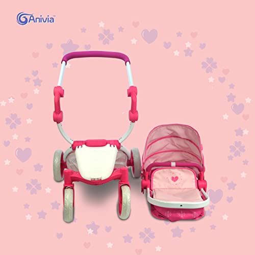 Anivia Dolls Pram, Doll Pushchair, Stroller Dolls Pushchair & Pram Toys Gift For Kids, Suitable Dolls Up to 20 inch -Pink